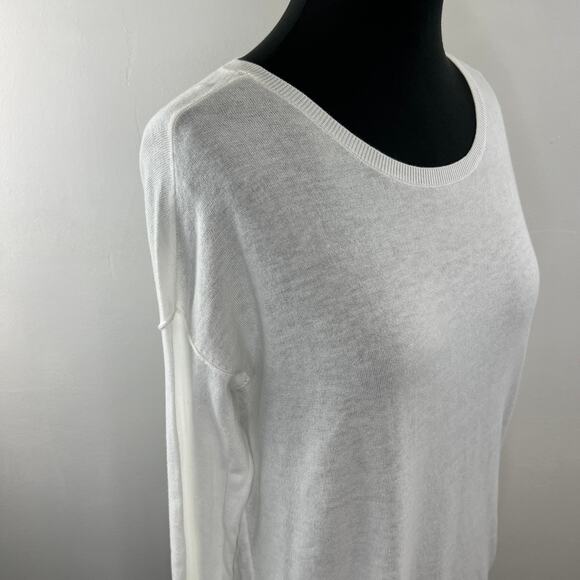 Minnie Rose White XS Top Round Neck Restore Asymmetrical Long Sleeve Pullover - Picture 6 of 10